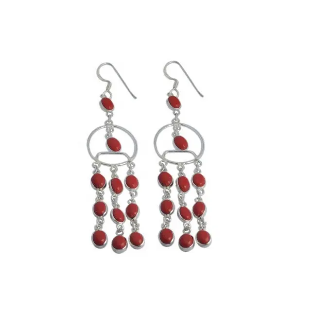 New Fancy Earrings For Party Girls 925 Sterling Silver Red Coral Gemstones Online Sale Beautiful Jewelry