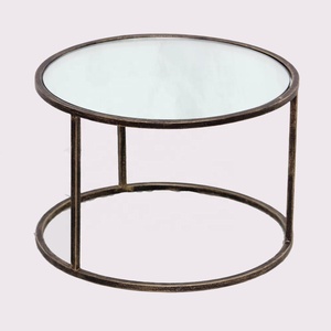 Table basse en fer forgé, forme ronde, design antique, dessus en verre, forme en marbre, 1 pièce - Product Image 2