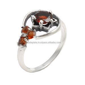 Juego de puntas, anillo de piedras preciosas granate de corte clásico Chapado en plata de ley 925 para regalo de fiesta de aniversario de boda - Product Image 3