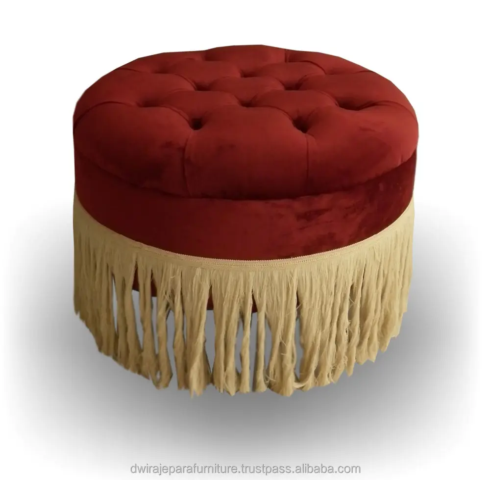 MUEBLES DE Indonesia-nuevos muebles otomanos redondos rojos con diseños de borlas