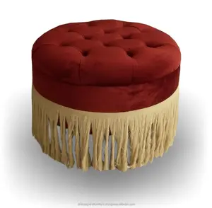 Indonesien Möbel-Neue rote runde osmanische Möbel mit Quasten-Designs