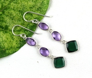 Émeraude améthyste Hydro Mix forme fait à la main argent Dangle argent plaqué argent 925 forme de luxe boucles d'oreilles cadeau - Product Image 5