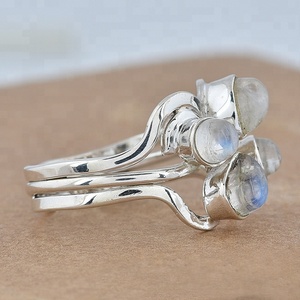 925พลอยมูนสโตนสีรุ้งทรงกลมหลากสีแหวนดีไซเนอร์เงินสเตอร์ลิงเครื่องประดับแหวนแฟชั่นชุบเงิน - Product Image 3