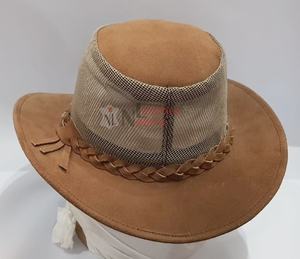 หมวกตาข่ายคาวบอยแฟชั่นสไตล์วินเทจแบบตะวันตกหมวกสำหรับผู้ชายและผู้หญิงหนังกลับแท้ทนทาน - Product Image 2