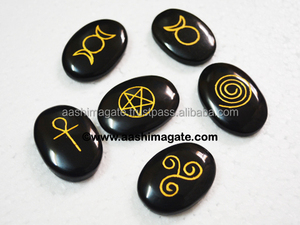 Sets de Turmalina Negra al por Mayor para Wicca, Tallados Religiosos de Piedras Preciosas, Recuerdos Grabados, Envío a Todo el Mundo - Product Image 1