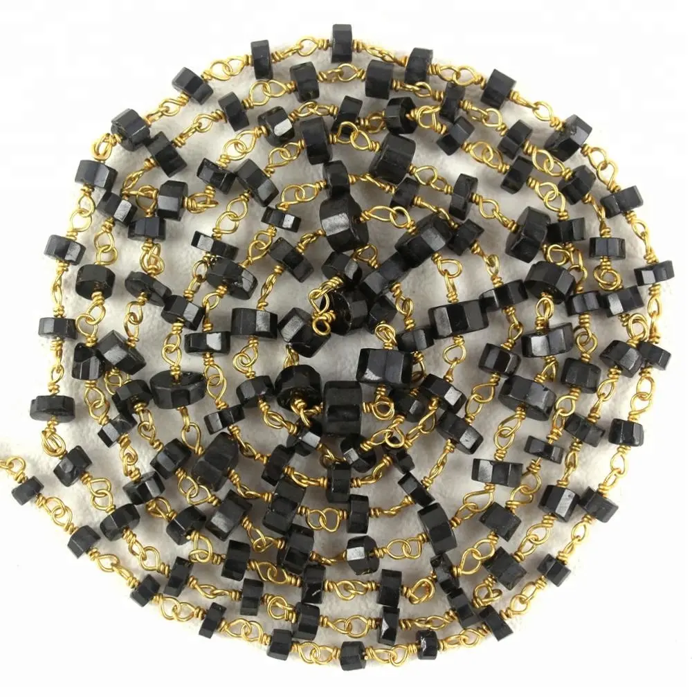 Tự nhiên màu đen Spinel mặt lốp hình dạng đá quý Hạt Handmade mạ Vàng 92.5 Sterling mạ bạc chuỗi tràng hạt