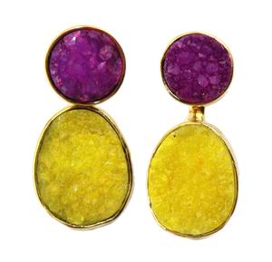 ใหม่ล่าสุดขายดีต่างหูดรูซี่สีเหลืองและสีม่วงสีธรรมชาติต่างหูทองเหลืองชุบทองทำด้วยมือของขวัญต่างหูสไตล์โบฮีเมียน - Product Image 2