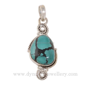 Elegante colgante de cabujón turquesa de Plata de Ley 925, regalo religioso para mujer, ajuste de bisel, joyería para amantes cristianos - Product Image 1