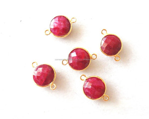 Fait à la main à la mode plaqué or teint rubis pierre précieuse forme ronde Double caution à facettes bijoux résultats lunette connecteur cadeau elle - Product Image 5