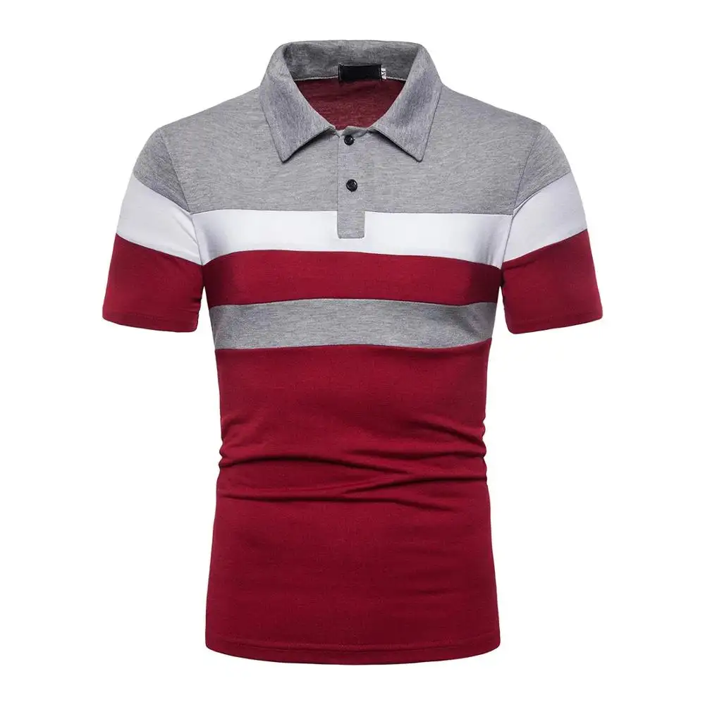 Camicia da Golf a righe Colorblock da uomo Logo e etichetta personalizzati OEM camicie Slim Fit Casual t-shirt Polo Patchwork manica corta
