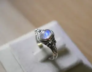 Anillo de Plata de Ley 925 con piedra lunar de arcoíris, joyería de aspecto agradable, proveedor, venta al por mayor