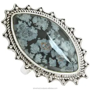 แหวนพลอยหินออบซิเดียนเกล็ดหิมะ925เครื่องประดับทำมือแหวนเงินแท้ร้อนแรงหมั้นแต่งงานใหม่น่ารัก - Product Image 1