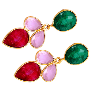925ต่างหูชุบทองเงินสเตอร์ลิงต่างหูพลอยทับทิมควอตซ์สีชมพูต่างหูแฟชั่นทันสมัยสำหรับเป็นของขวัญแต่งงาน - Product Image 2