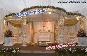 Inde Élégant Cristal Fibre Mandap Ensemble pour Cerf-Volant De Mariage Six Piliers Pagode-Différents Style FRP Cristal Mandaps - Product Image 5