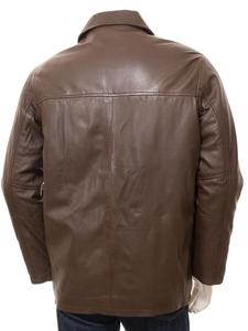 Chaqueta Reefer de cuero marrón para hombre, hecha a medida - Product Image 2