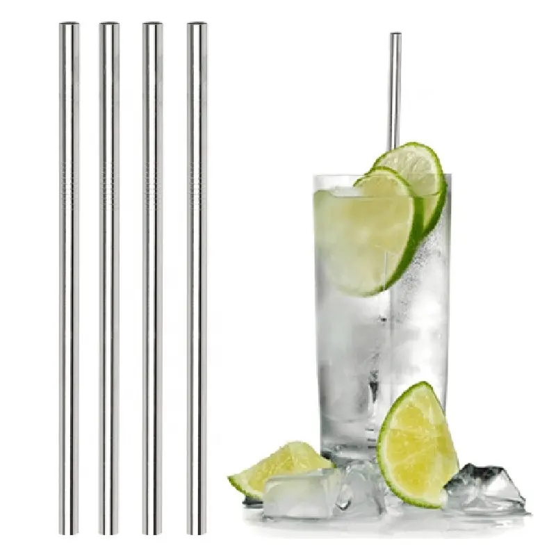 Stainless Steel Reusable Drinking Straws with Brush set 4 Straight or Bent