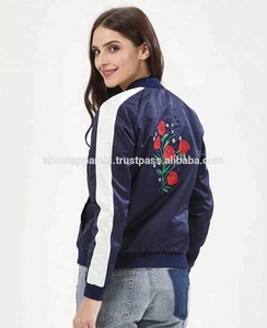 Veste de Baseball en Satin 100% Polyester, nouveau vêtement tendance en soie, brodé en fleurs, vente en gros - Product Image 2