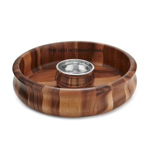 Bol à chips et à trempette en bois de forme ronde, style élégant, décoration d'intérieur de luxe, bol à chips et à trempette décoratif - Product Image 1