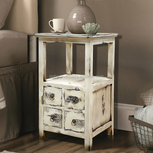 Mesitas de Noche de Estilo Vintage con 4 Cajones, Madera de Caoba Maciza, Acabado Pintado Antiguo - Product Image 1
