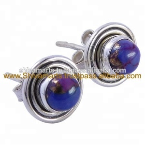 Genuine <b>Purple</b> Copper Turquoise Gemstone Earrings Solid 925 Sterling Silver Jewelry Silver Plating For Anniversary For Girls - Product Image 2