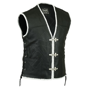 Chaleco de cuero negro para motocicleta de alta calidad para hombre, cierre de botón, a prueba de viento, ecológico, de talla grande, precio barato al por mayor - Product Image 5