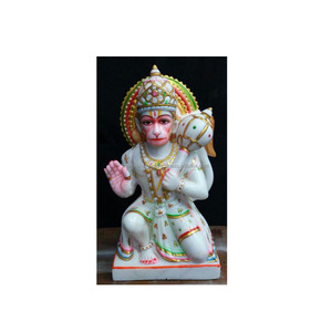 Hermosa Estatua de Hanuman Ji en Posición Sentada, Hecha a Mano en Mármol Blanco, Producto Moderno a Precio Económico para Festividades - Product Image 1