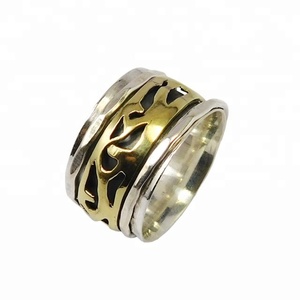 Ready Stock 925 Sterling Silver Two Tone Brass Meditation <b>Ring</b> Indian Wholesale Jewelry Eternity Vermeil <b>Rings</b> - Product Image 1
