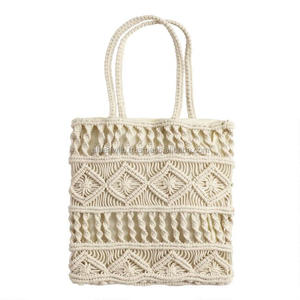 Bolso de viaje de macramé Rosa estilo bohemio de fabricantes al por mayor bolso de hombro individual hecho a mano con cierre de cremallera - Product Image 4