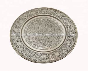 Assiette ronde en aluminium plaqué or peinte à la main style américain vaisselle de mariage assiette avec taille personnalisée - Product Image 3