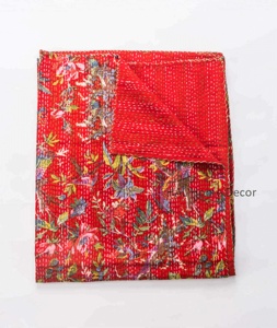 Bird & Floral printed Cotton <b>Bedspread</b> wholesale hand stitched quilt cotton Kantha Quilt - Product Image 3
