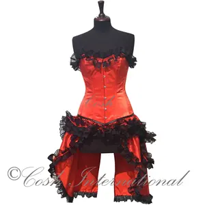 Cosh Corset overbust steelboned Red satin Corset DRESS với Black Net diềm thiết kế mới tùy chỉnh sexy phụ nữ Corset DRESS Nhà cung cấp