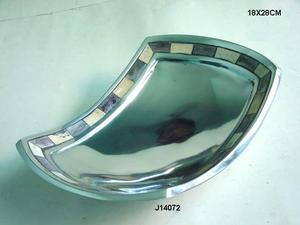 ชามอลูมิเนียมหล่อกระจกขัดเงาทำมือพร้อมกระเบื้องโมเสคของกระดูกในชามเสิร์ฟสีขาวและเทาสำหรับตกแต่งชามผลไม้ - Product Image 3