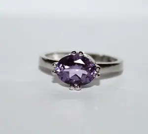 Natural Gemstone Ring Purple Amethyst Oval Faceted Gemstone 925 Sterling Silver Ring