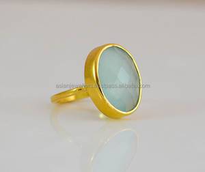 Aqua Calcedony Gemstone Bague de mariage en argent sterling 925 plaqué or fait à la main - Product Image 1