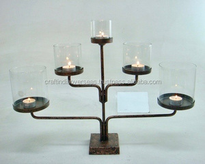 Tea Light Holder <b>Glass</b> Metal in Iron Hot Selling Fancy New Design Tabletop Ware Candle Stick Holder - Product Image 1