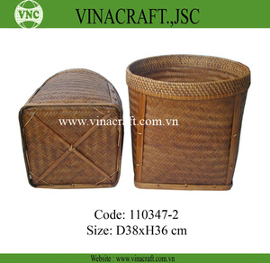 Joli panier de rangement en bambou brun Structure debout ronde Poubelle de gestion des déchets de recyclage à domicile-Poubelle de numéro de modèle - Product Image 2