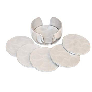 Lot de 6 sous-verres en métal émaillé crème tourbillon avec support, sous-verres pour table basse, sous-verres pour protection de table - Product Image 1