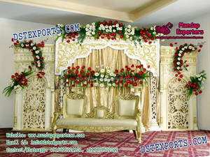 ฉากหลังงานแต่งงานแบบหรูหราสไตล์กรีก  ตกแต่งเวทีงานแต่งงานด้วยไฟเบอร์  ฉากหลังตกแต่งล่าสุด - Product Image 4