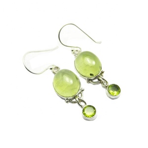 Handmade 925 Sterling Silver Natural Prehnite Peridot Multi Gemstone <b>Earring</b> Fancy Silver Jewelry - Product Image 1