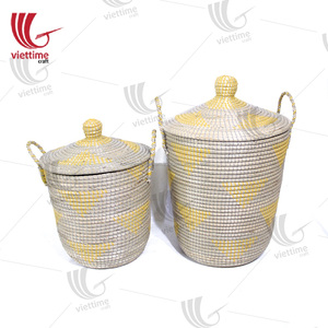 Wholesale Seagrass <b>Storage</b> <b>Basket</b> With <b>Lid</b>, Natural Woven Seagrass <b>Basket</b> - Product Image 4