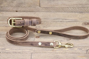 ใหม่ล่าสุดหนังHandmadeสุนัขปลอกคอทองเหลืองทอง,สัตว์เลี้ยง,Customหมวดหมู่WDS-0076 - Product Image 2