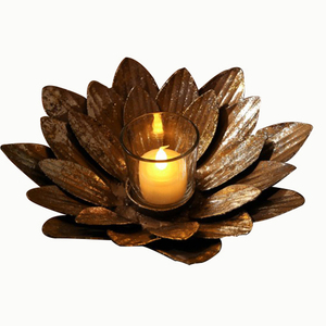 โลหะทองเหลืองโบราณเหล็กดอกไม้ชาเชิงเทียนแสง - Product Image 1