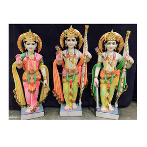 Estatua de Ram Darbar de mármol colorido hecha a mano de alta calidad, dios hindú indio Shri Ram Laxman Sita Mata con mano de la bendición para el hogar - Product Image 1