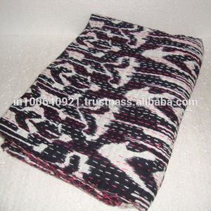 Wholesale Lot of Kantha Quilt Ikat Print Black Color Print Cotton Fabric Handmade Blanket Throw <b>Bedspread</b> Bohemian Hotel Quilt - Product Image 2
