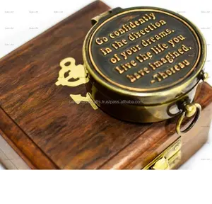 Gehen Sie sicher Zitat Antik Messing Kompass 2 Mit Holzkiste, Einzigartiges Geschenk-Wohnkultur Artikel