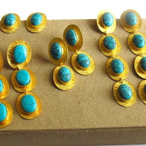 Pendientes de Turquesa para Mujer con Diseño Martillado en Oro, Aleación de Latón, para Regalo de Boda, Fiesta, Compromiso o Aniversario - Product Image 3