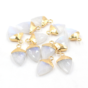 Colgante de Piedra Lunar Arcoíris de 17-19 mm, Facetado, Chapado en Oro de 14K y 18K, Forma de Escudo con Argolla de Latón para Joyería - Product Image 4