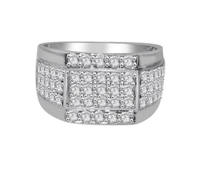 Bague à grappe de diamants, anneau rond pour hommes en or blanc 14K 1.00TCW - Product Image 1