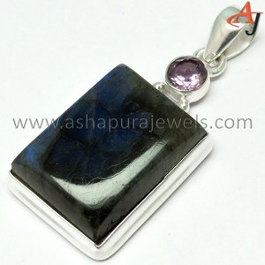 Pendentif en argent Sterling 925, Labradorite améthyste, bijoux uniques, pierre, bijoux en argent - Product Image 4
