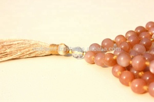 พีชมูนสโตน 108 Mala ลูกปัด 6 มม.ผูกปมสร้อยคอพลังงานผู้หญิงธรรมชาติโบฮีเมียแฟชั่นเครื่องประดับขัด Rudra อัญมณี - Product Image 5